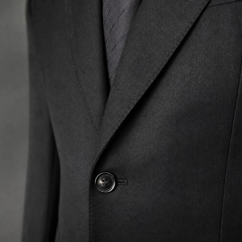 Atcon | Blazer Half Lined Neapolitan Cut Black – Fabric and Detail Close-Up