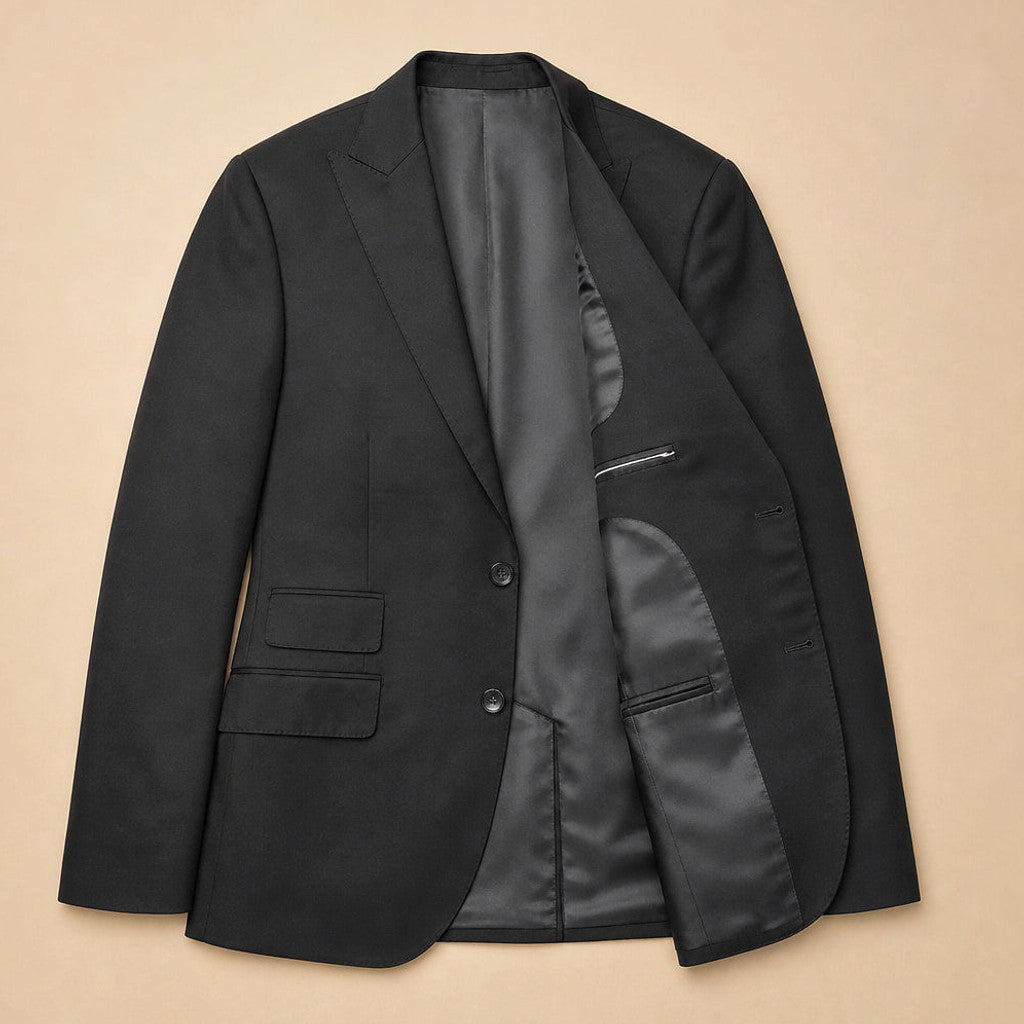 Atcon | Blazer Half Lined Neapolitan Cut Black – Flat Lay Product Photo