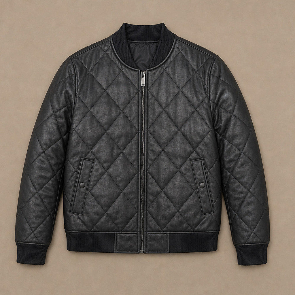 Atvel | Quilted Leather Jacket Black Black – Flat Lay Product Photo