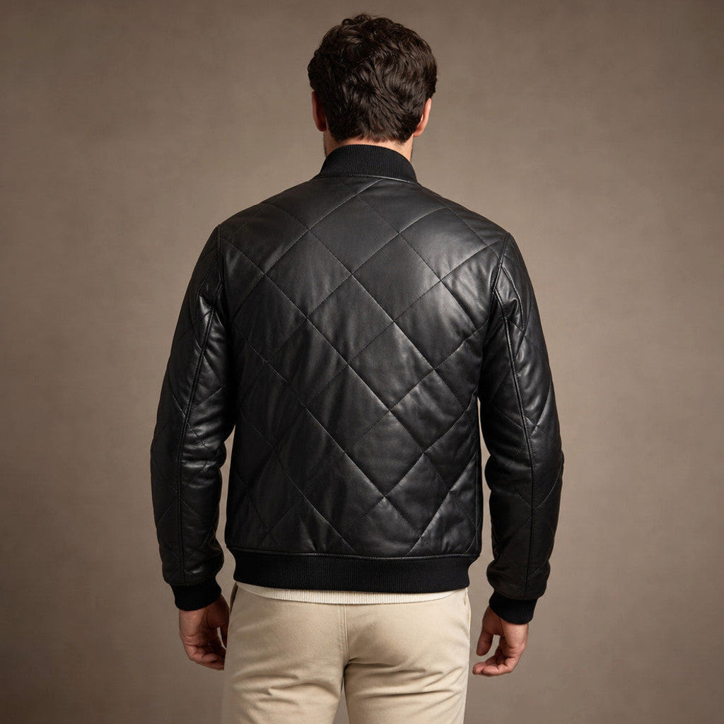 Atvel | Quilted Leather Jacket Black Black – Full Look