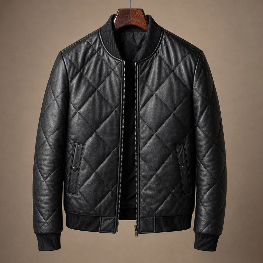 Atvel | Quilted Leather Jacket Black Black – Product Photo