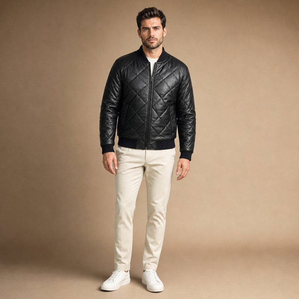 Atvel | Quilted Leather Jacket Black in Black – Premium Editorial