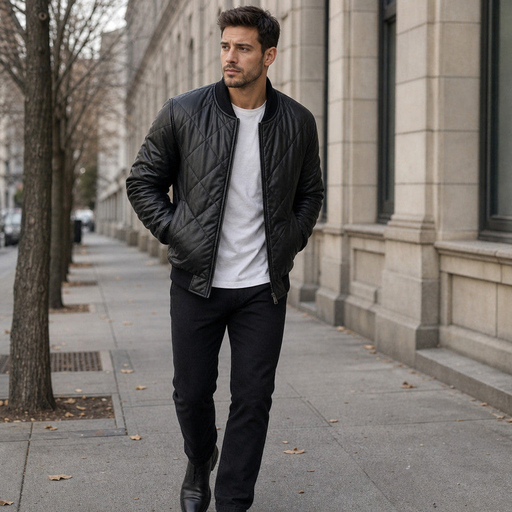 Atvel | Quilted Leather Jacket Black Black – Styled Editorial Shot
