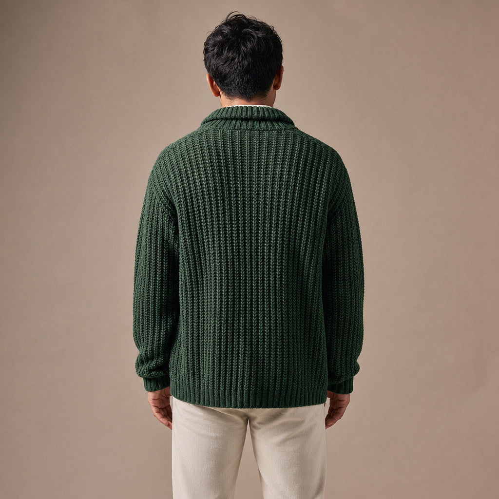 Cable Knit Cardigan Shawl Collar Green – Full Look