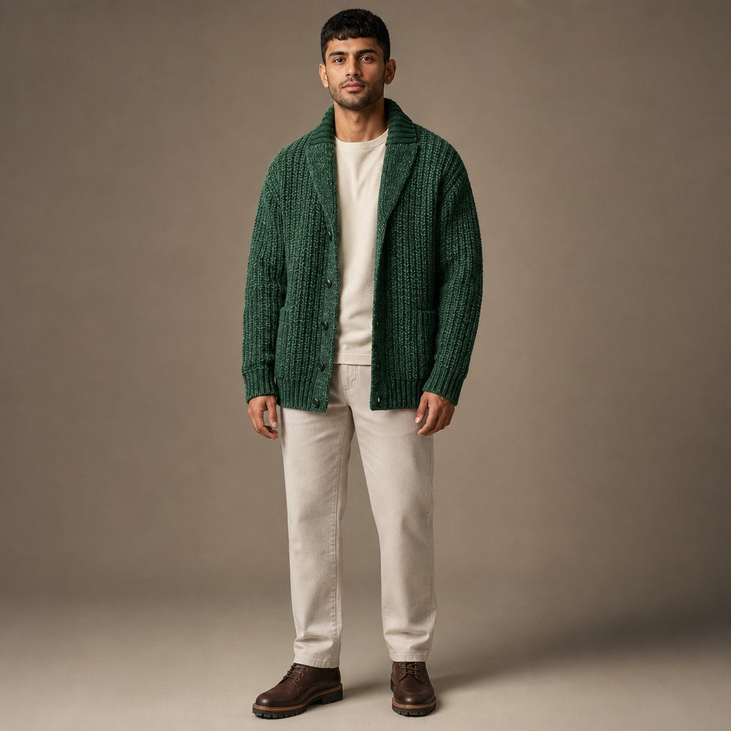 Cable Knit Cardigan Shawl Collar in Green – Tomosino Premium Menswear