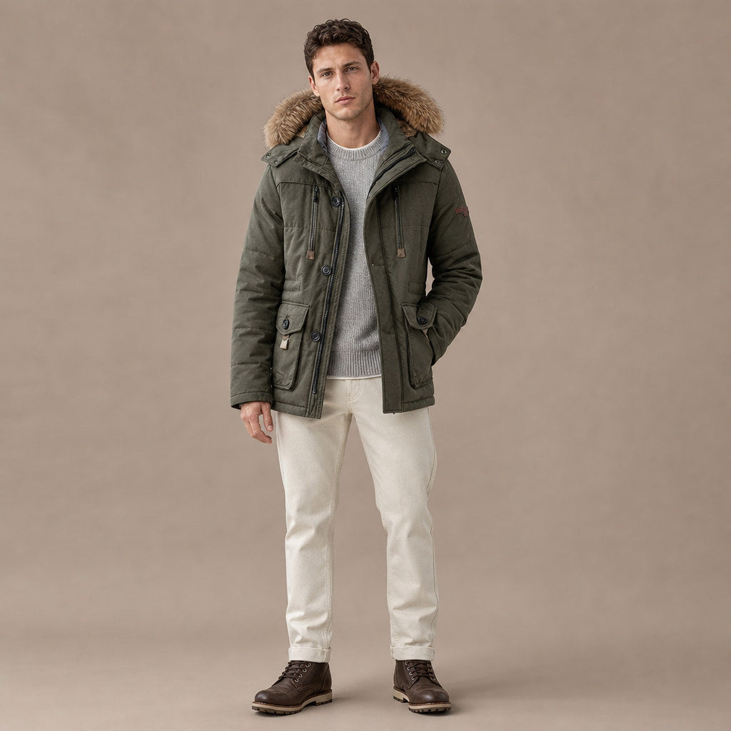 Hooded Parka Fleece Lined Army Green – Product Photo