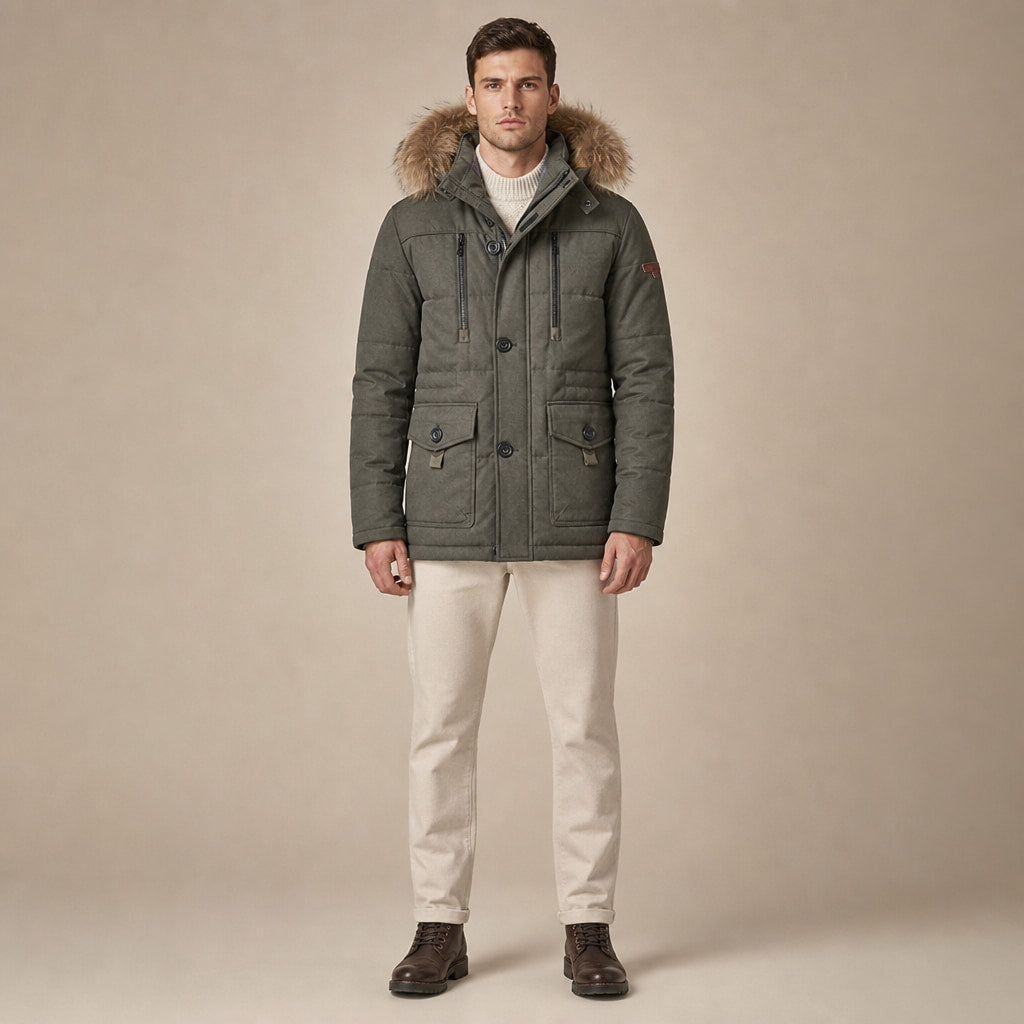 Hooded Parka Fleece Lined in Army Green – Tomosino Premium Menswear