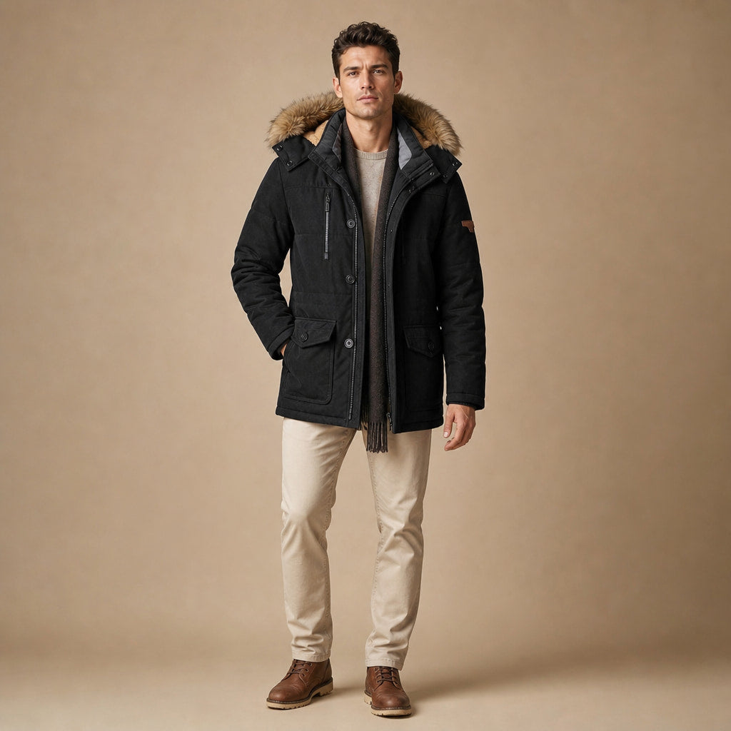 Hooded Parka Fleece Lined Black – Product Photo