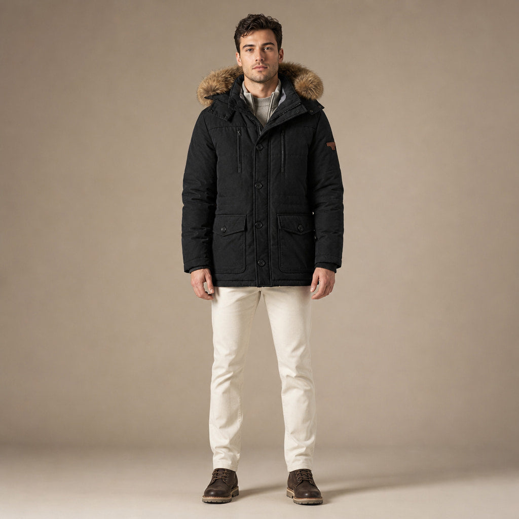 Hooded Parka Fleece Lined in Black – Tomosino Premium Menswear