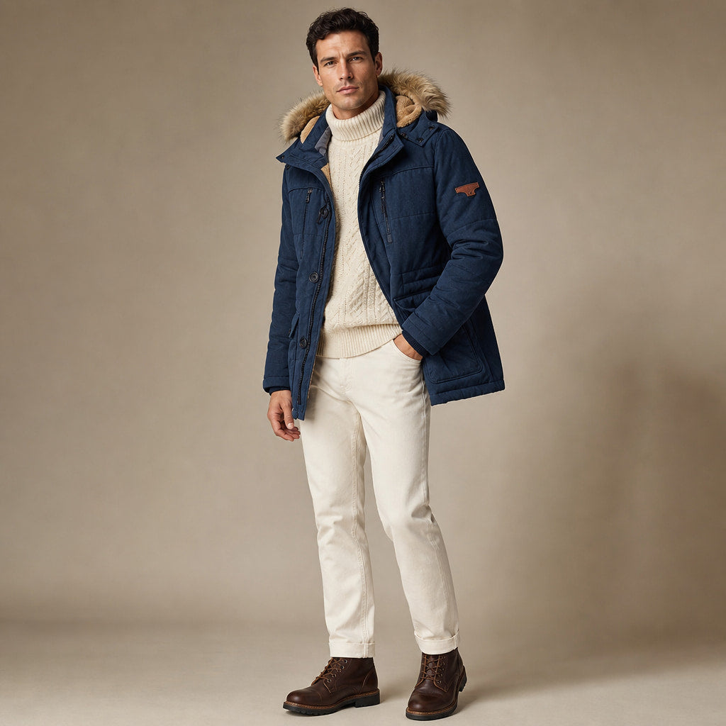 Hooded Parka Fleece Lined Navy Blue – Side Angle View