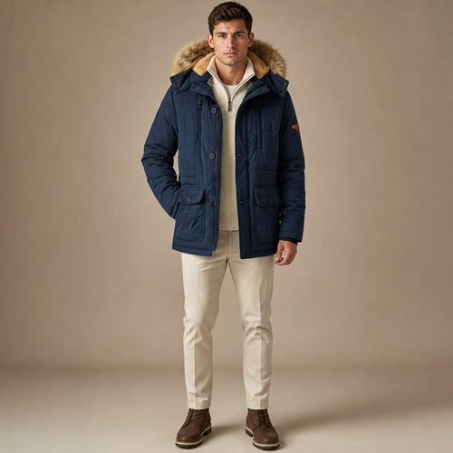 Hooded Parka Fleece Lined Navy Blue – Product Photo
