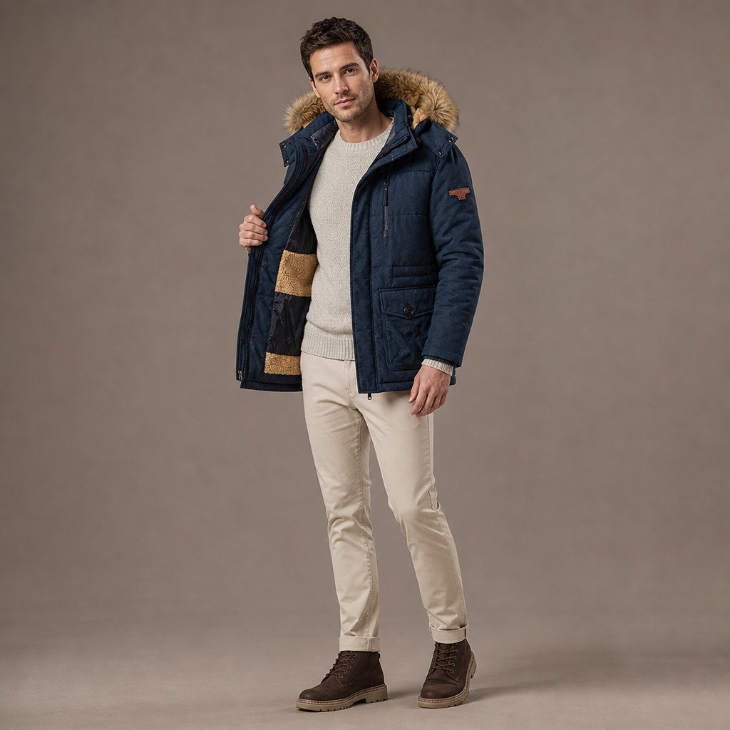 Hooded Parka Fleece Lined Navy Blue – Interior Lining Detail