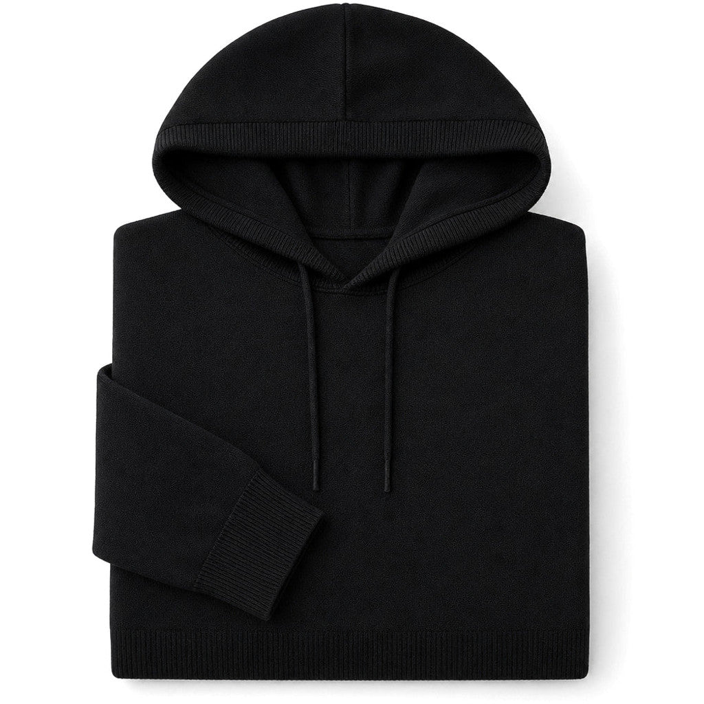 Austin | Knitwear Hoodie Fine Knit Relaxed Fit Black – Product Photo