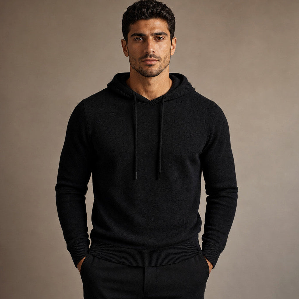 Austin | Knitwear Hoodie Fine Knit Relaxed Fit in Black – Premium Editorial