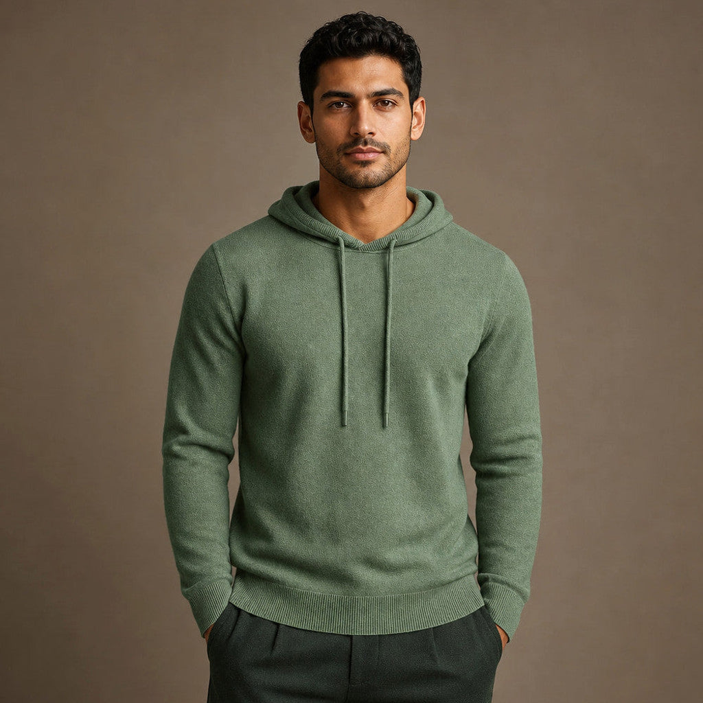Austin | Knitwear Hoodie Fine Knit Relaxed Fit in Green – Premium Editorial
