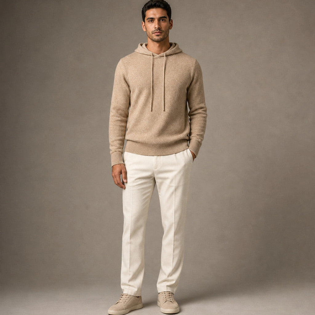 Austin | Knitwear Hoodie Fine Knit Relaxed Fit Khaki – Full Look