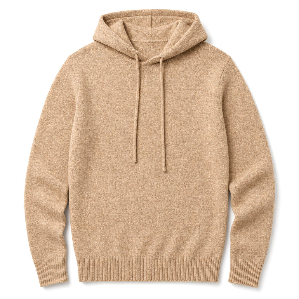 Austin | Knitwear Hoodie Fine Knit Relaxed Fit Khaki – Product Photo