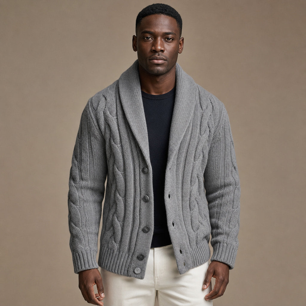 Cable Knit Cardigan Shawl Collar in Grey – Tomosino Premium Menswear