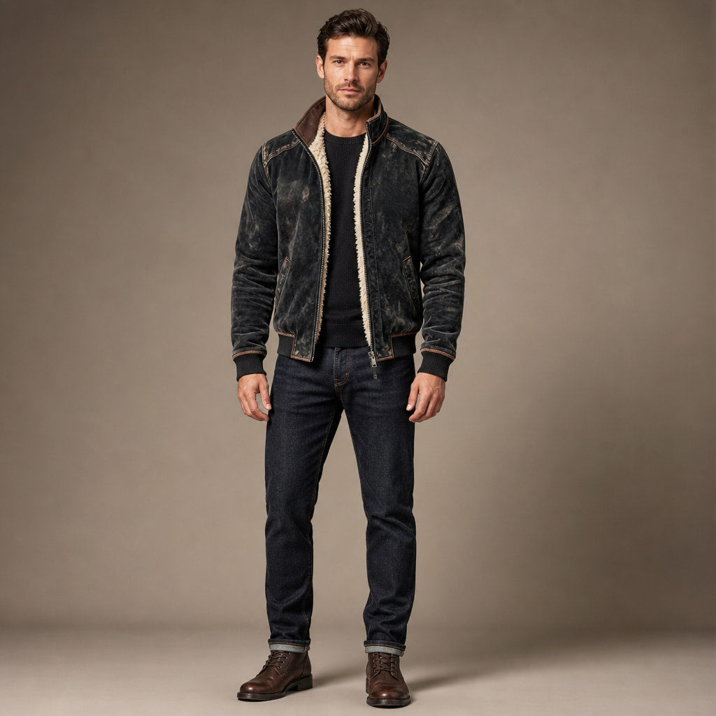 Coats Faux Leather Sherpa Lined Vintage Black in Black – Tomosino Premium Menswear