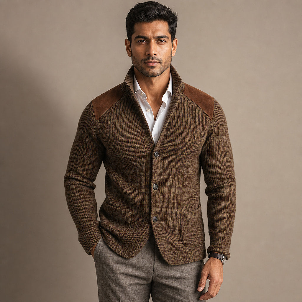 Blazer Knit Structured Relaxed Fit in Brown – Tomosino Premium Menswear