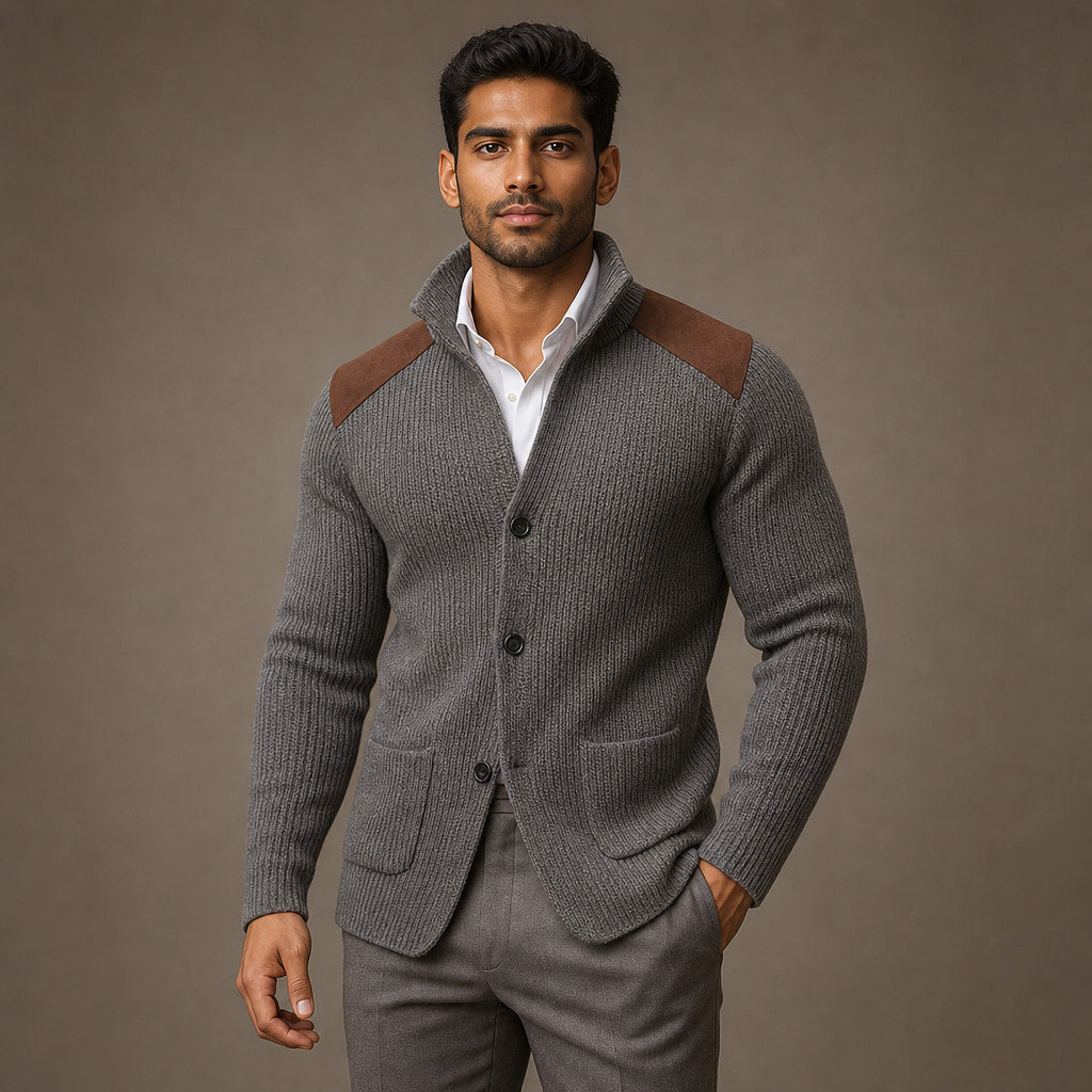 Blazer Knit Structured Relaxed Fit in Gray – Tomosino Premium Menswear