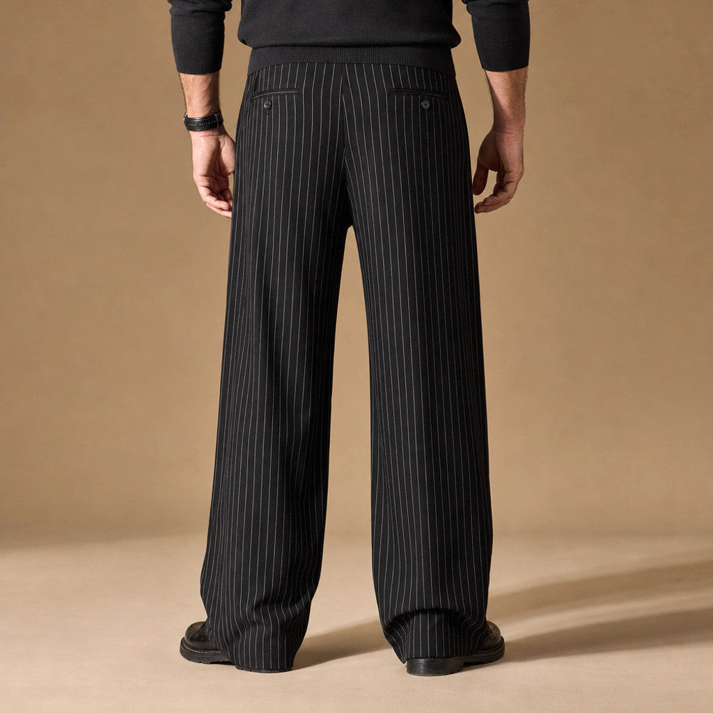 Balvor | Pinstripe Trousers Wide Leg Black Black – Full Look