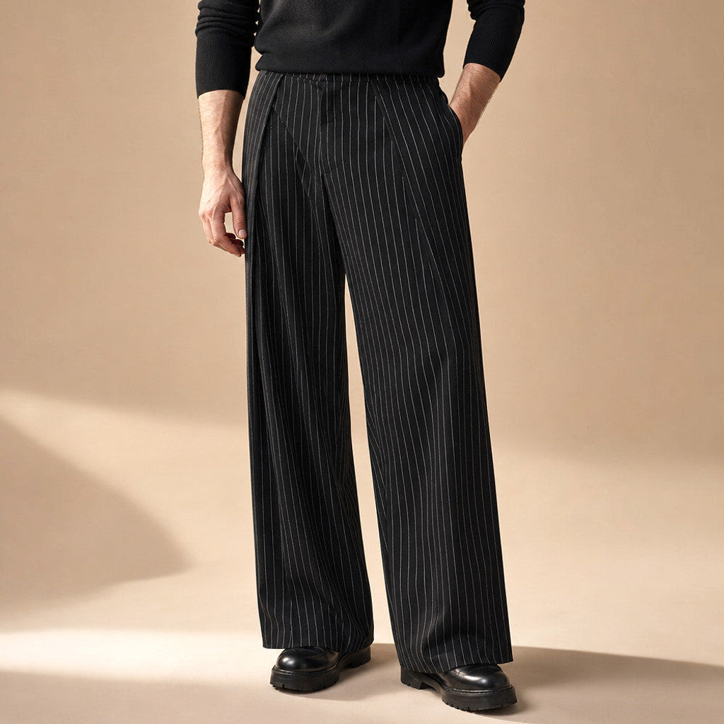 Balvor | Pinstripe Trousers Wide Leg Black Black – Product Photo