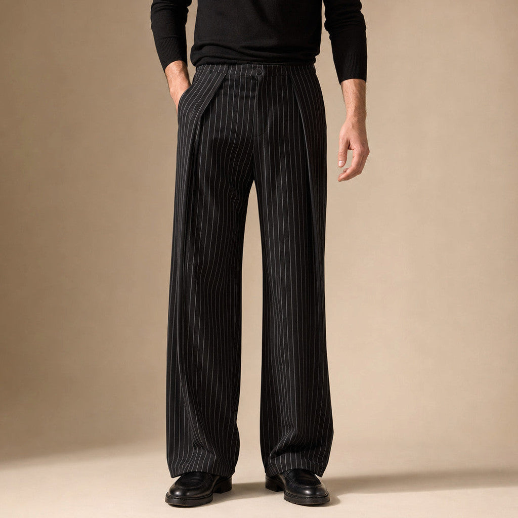 Balvor | Pinstripe Trousers Wide Leg Black in Black – Premium Editorial
