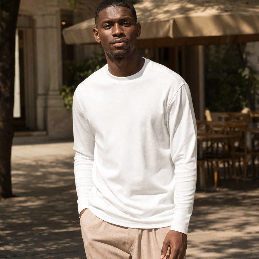 Barex | Crew Neck T-Shirt Combed Cotton White – Styled Editorial Shot