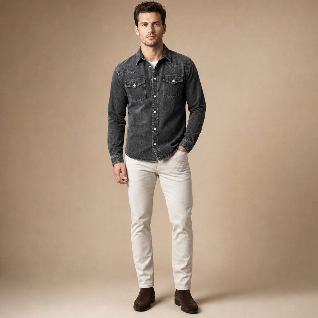 Barkon | Western Shirt Pearl Snap Washed Finish Black – Full Look