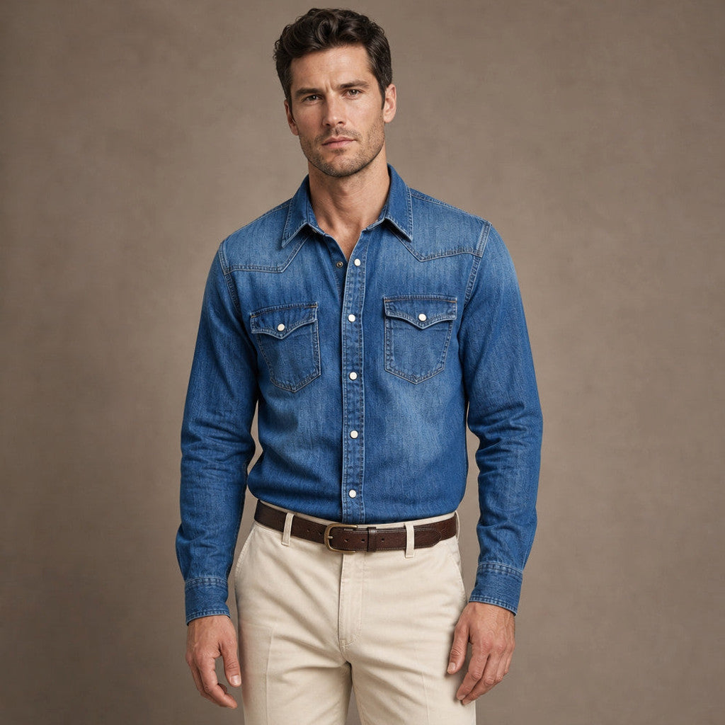 Barkon | Western Shirt Pearl Snap Washed Finish in Blue – Premium Editorial