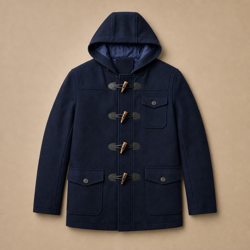 Duffle Coat Hooded Wool Blend Navy Blue / Navy – Flat Lay Product Photo