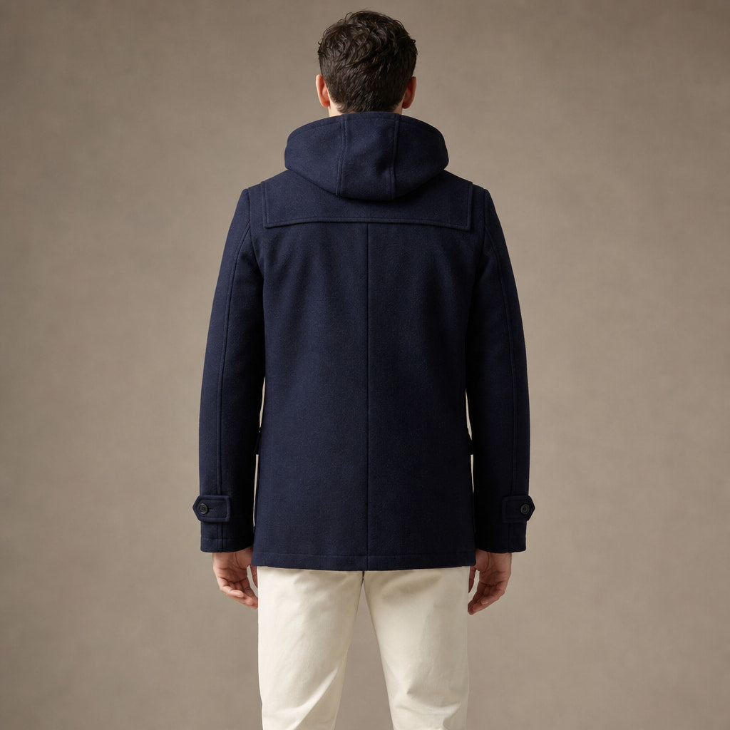 Duffle Coat Hooded Wool Blend Navy Blue / Navy – Full Look
