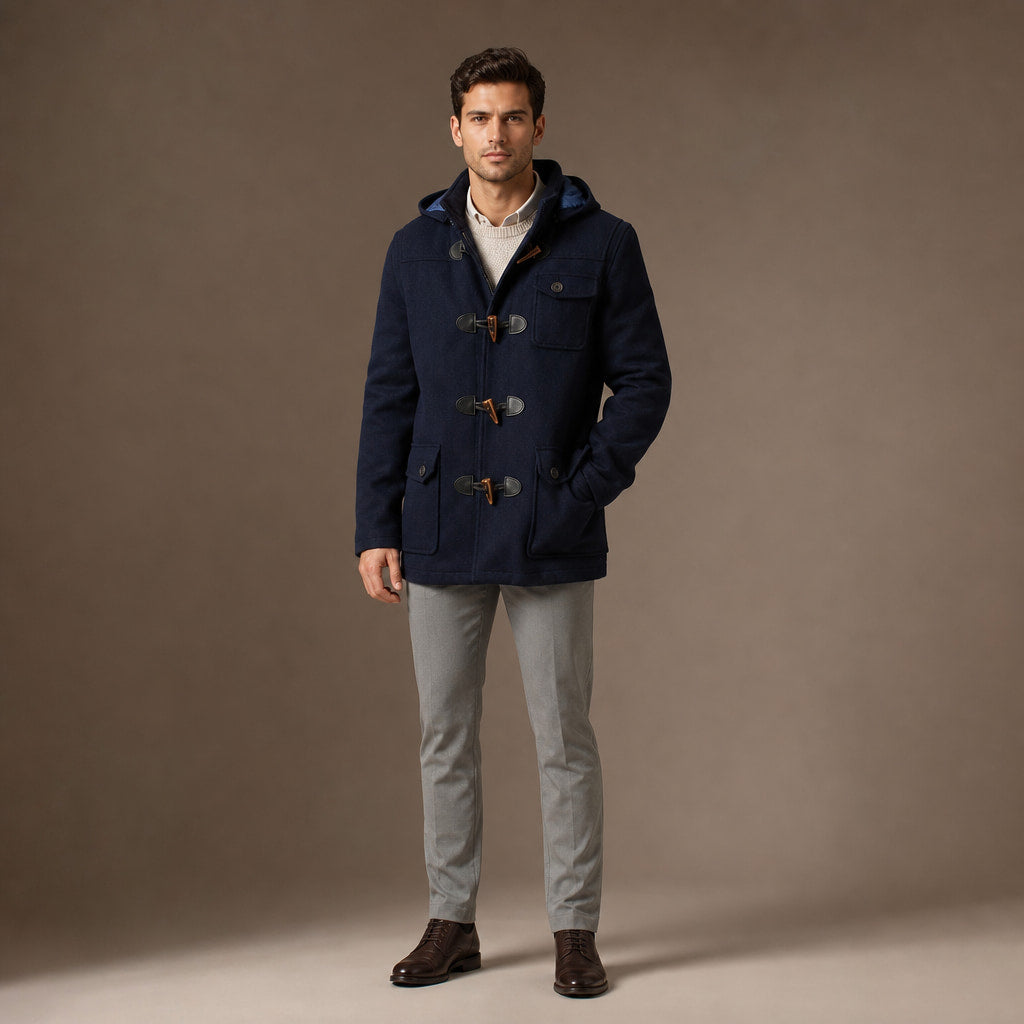 Duffle Coat Hooded Wool Blend Navy Blue / Navy – Product Photo