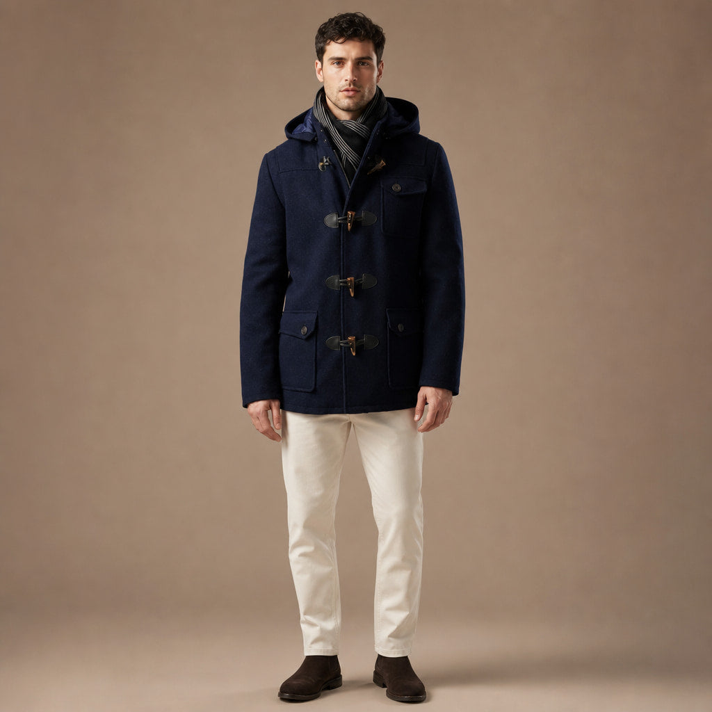 Duffle Coat Hooded Wool Blend Navy in Blue / Navy – Tomosino Premium Menswear