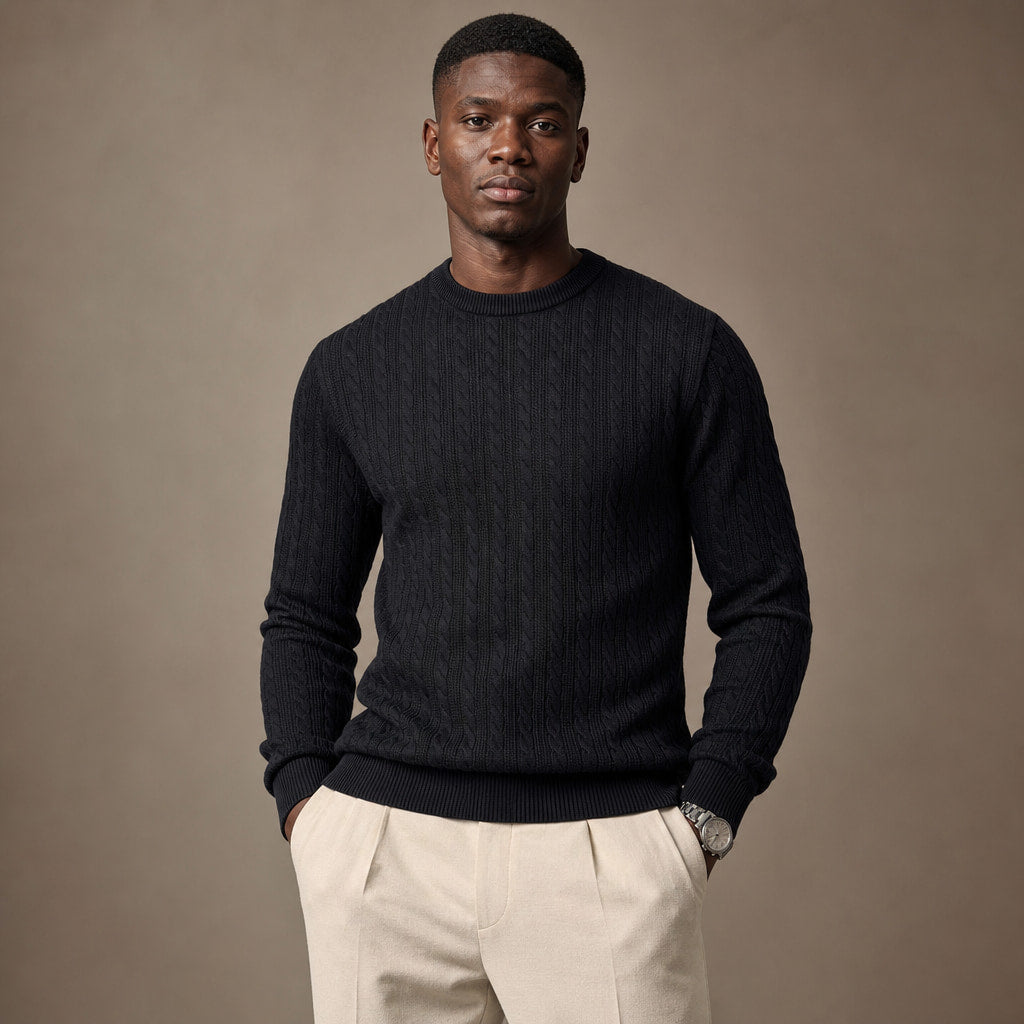 Crew Neck Sweater Stripe Jacquard Black – Product Photo