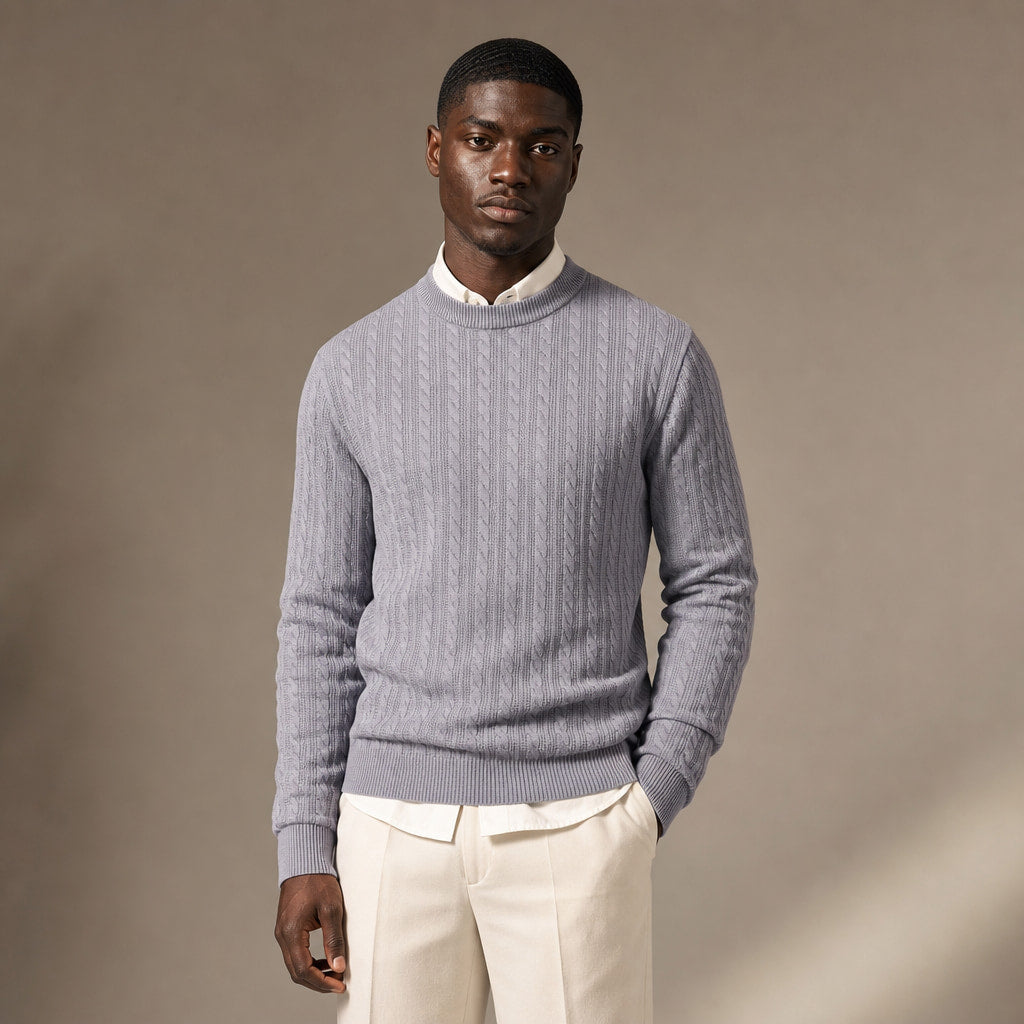 Crew Neck Sweater Stripe Jacquard Grey – Product Photo