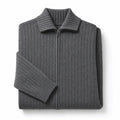 Cardigan Merino Wool Stand Collar Full Zip Dark Gray – Product Photo