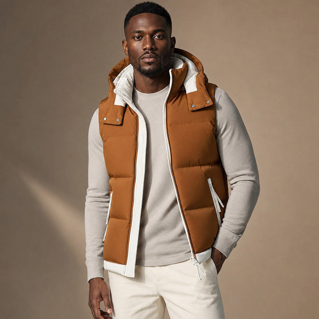 Barsex | Puffer Vest Detachable Hood Insulated Khaki – Product Photo