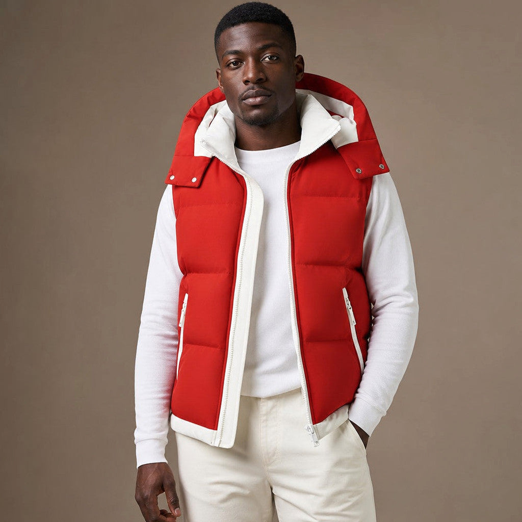 Barsex | Puffer Vest Detachable Hood Insulated Red – Product Photo