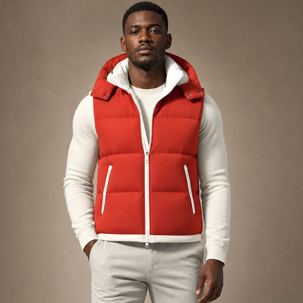 Barsex | Puffer Vest Detachable Hood Insulated in Red – Premium Editorial