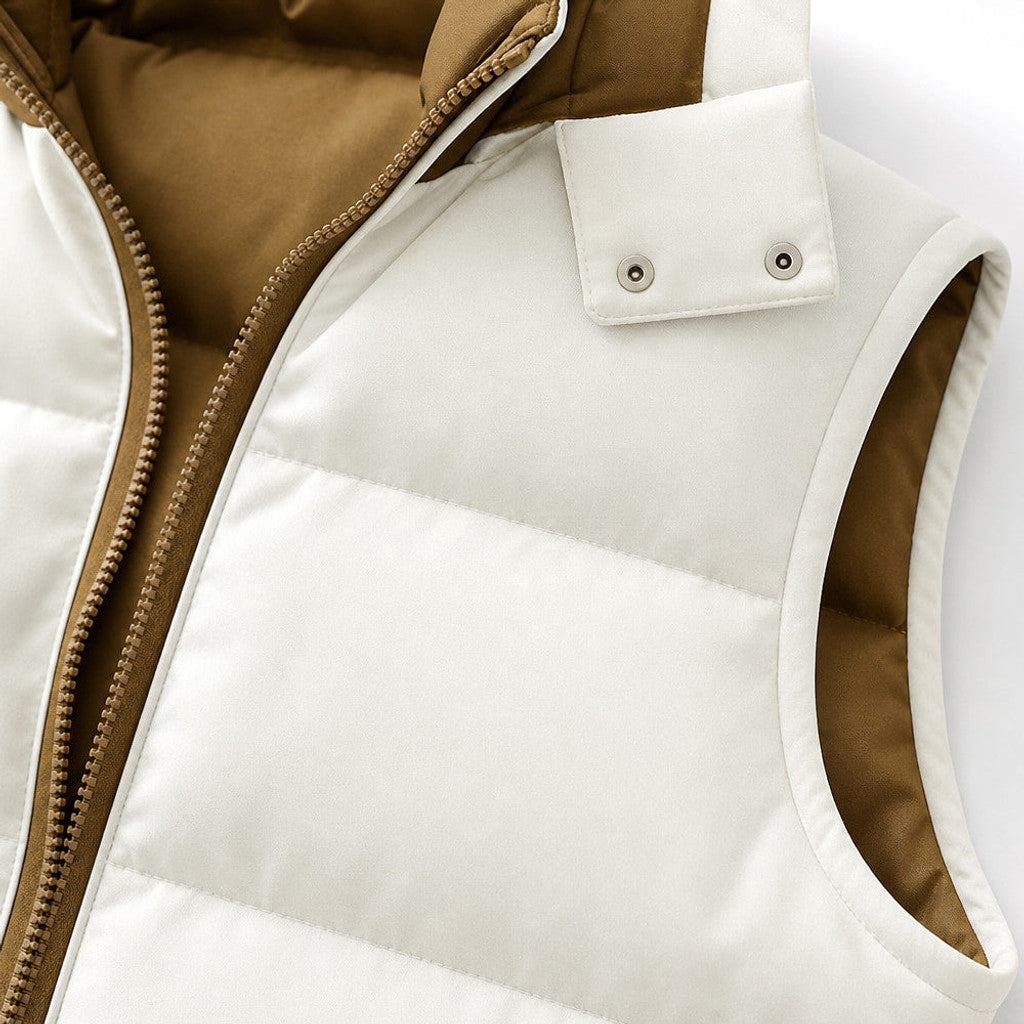 Barsex | Puffer Vest Detachable Hood Insulated White – Fabric and Detail Close-Up