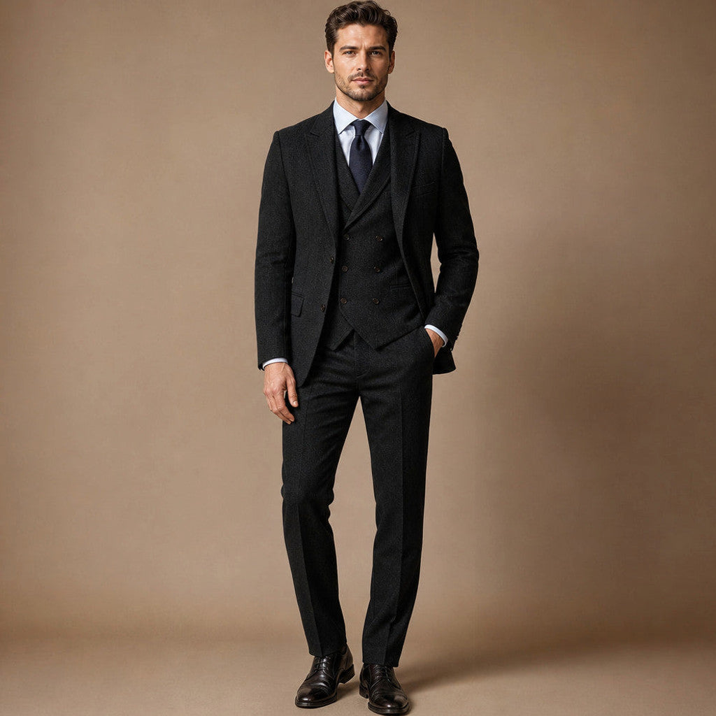 Bartox | Herringbone Waistcoat Five Button in Black – Premium Editorial