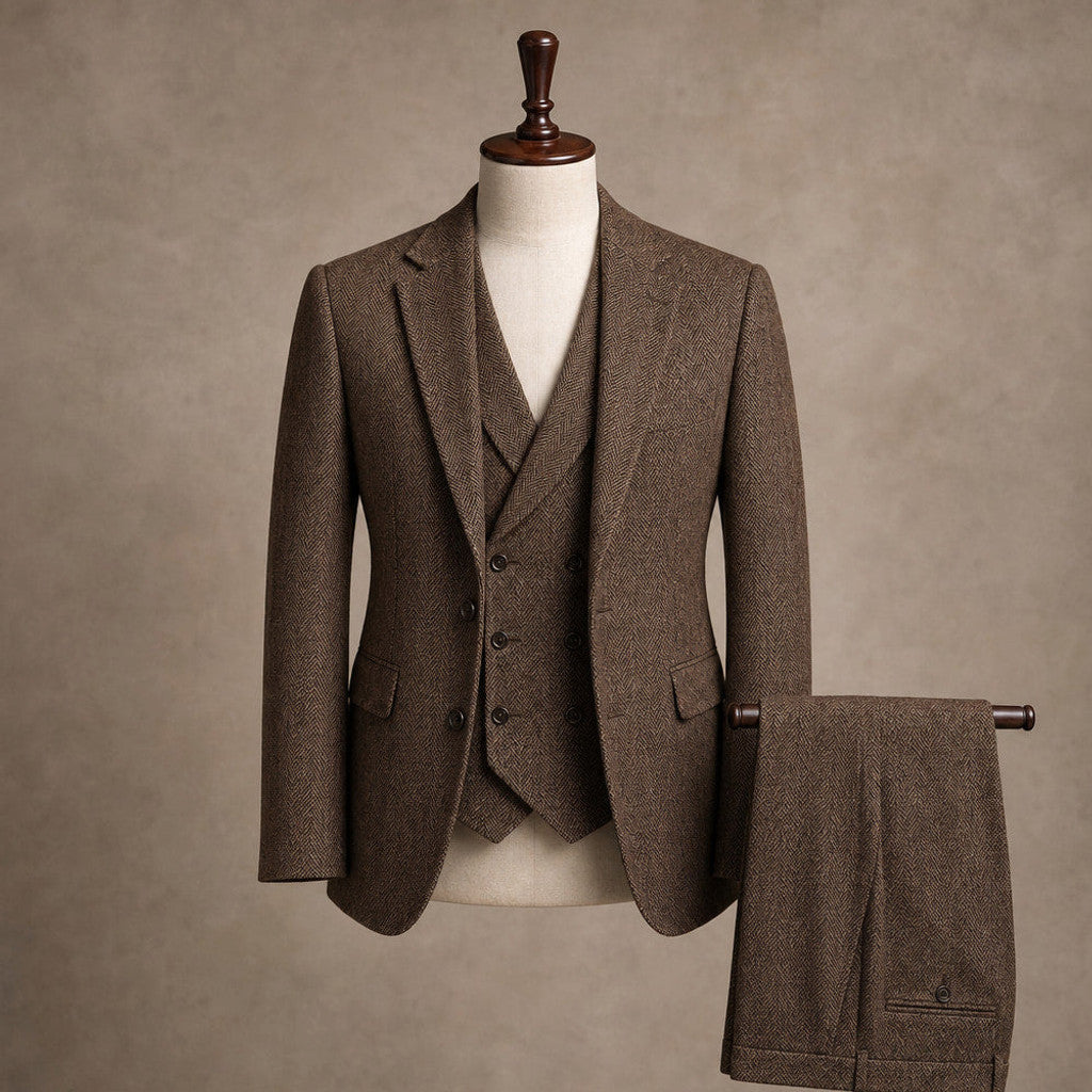 Bartox | Herringbone Waistcoat Five Button Brown – Product Photo