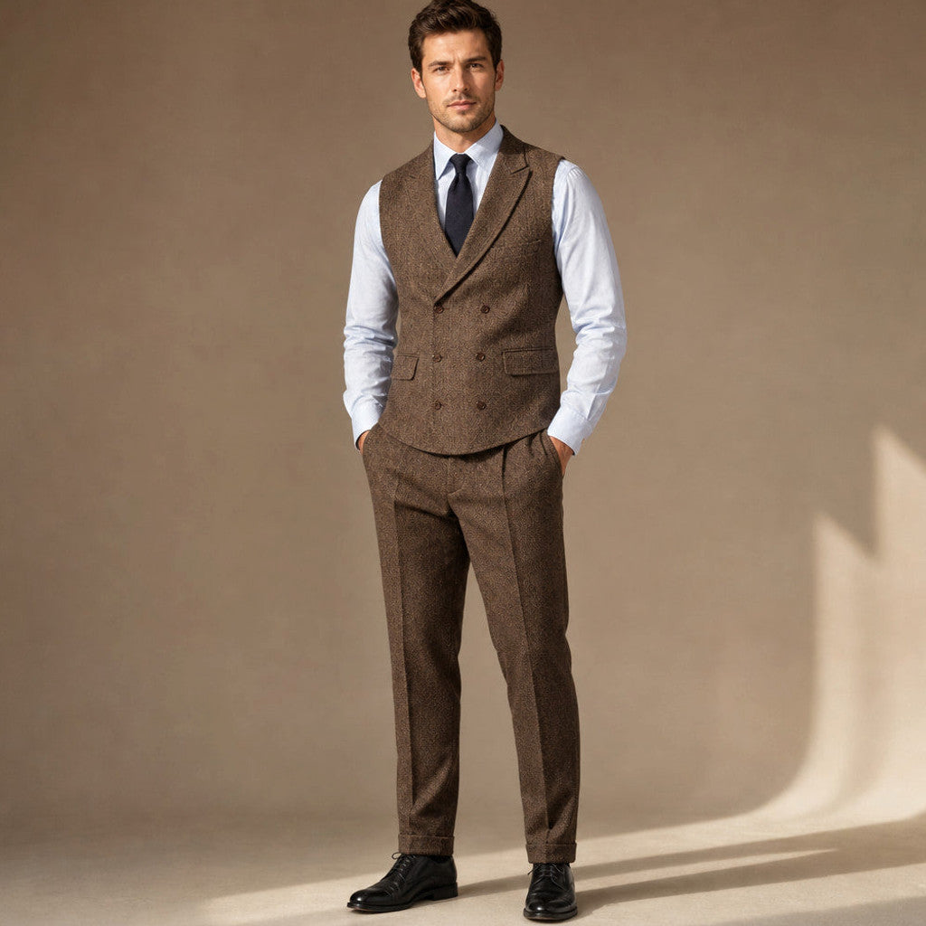 Bartox | Herringbone Waistcoat Five Button in Brown – Premium Editorial