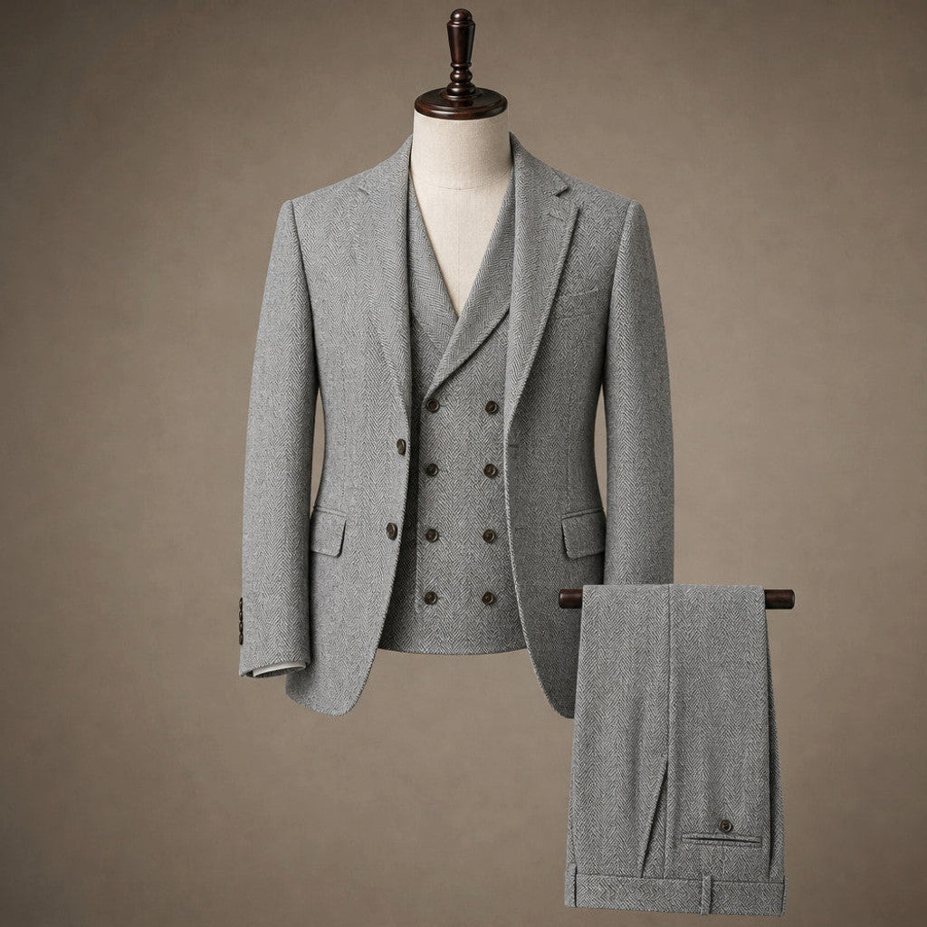 Bartox | Herringbone Waistcoat Five Button Grey – Product Photo