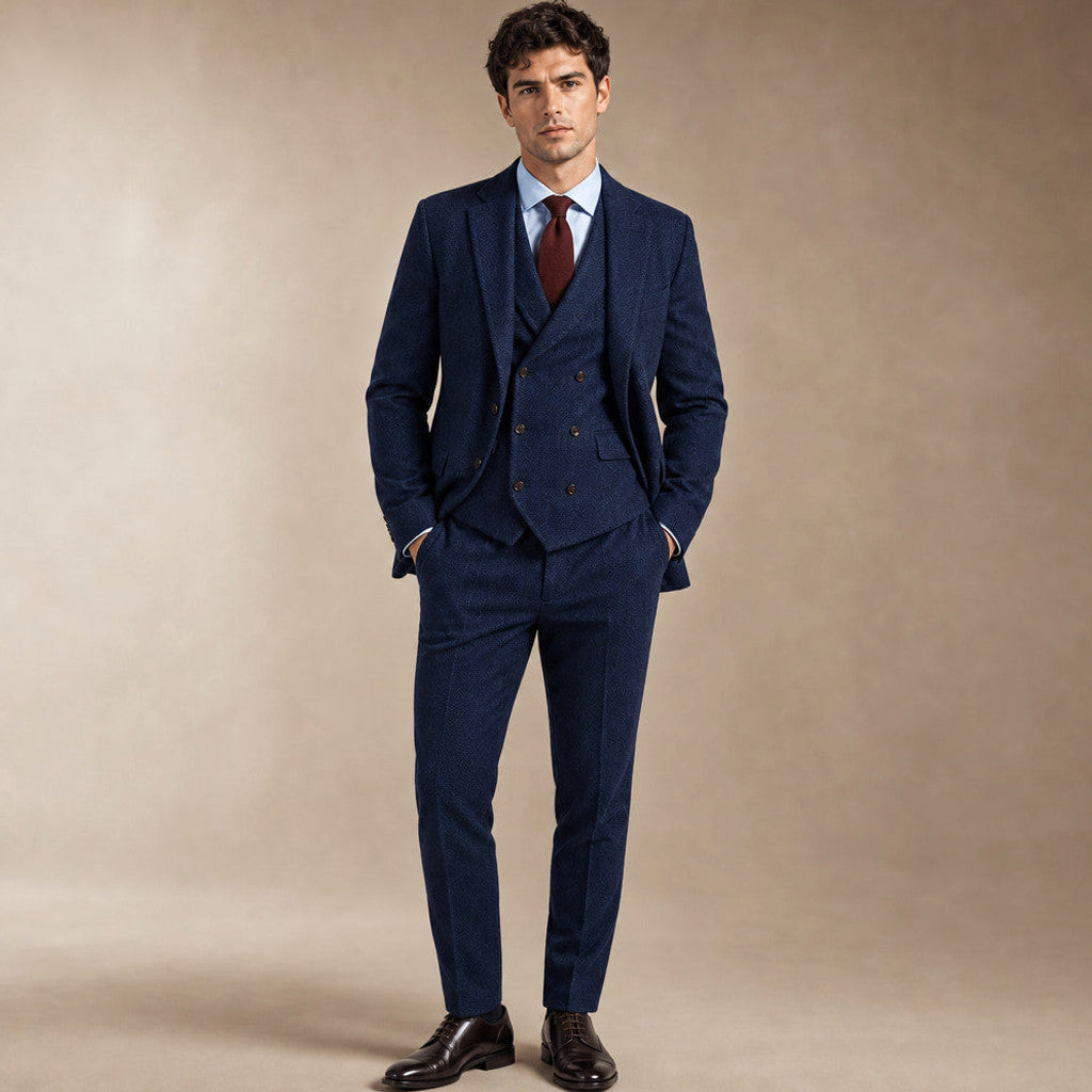 Bartox | Herringbone Waistcoat Five Button in Navy – Premium Editorial