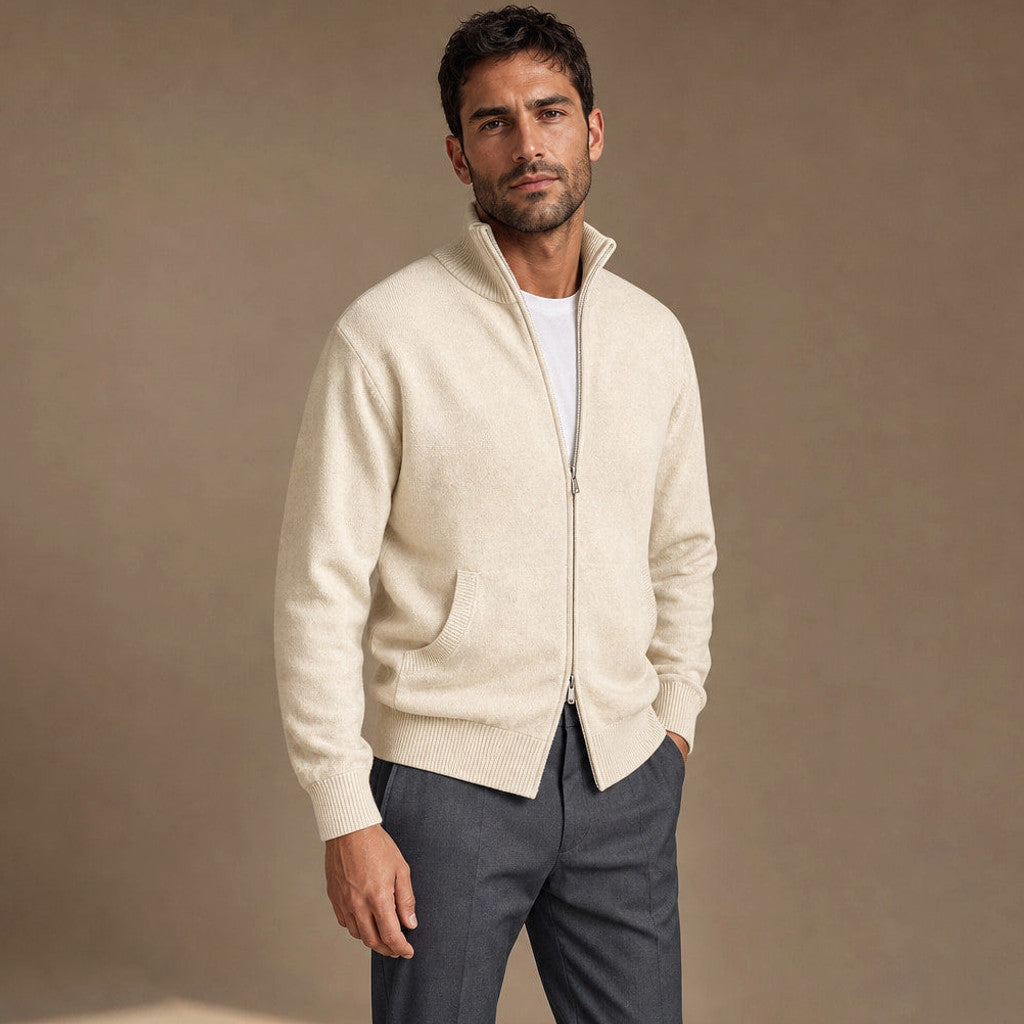 Barven | Knit Tracksuit Full Zip Beige Beige – Side Angle View