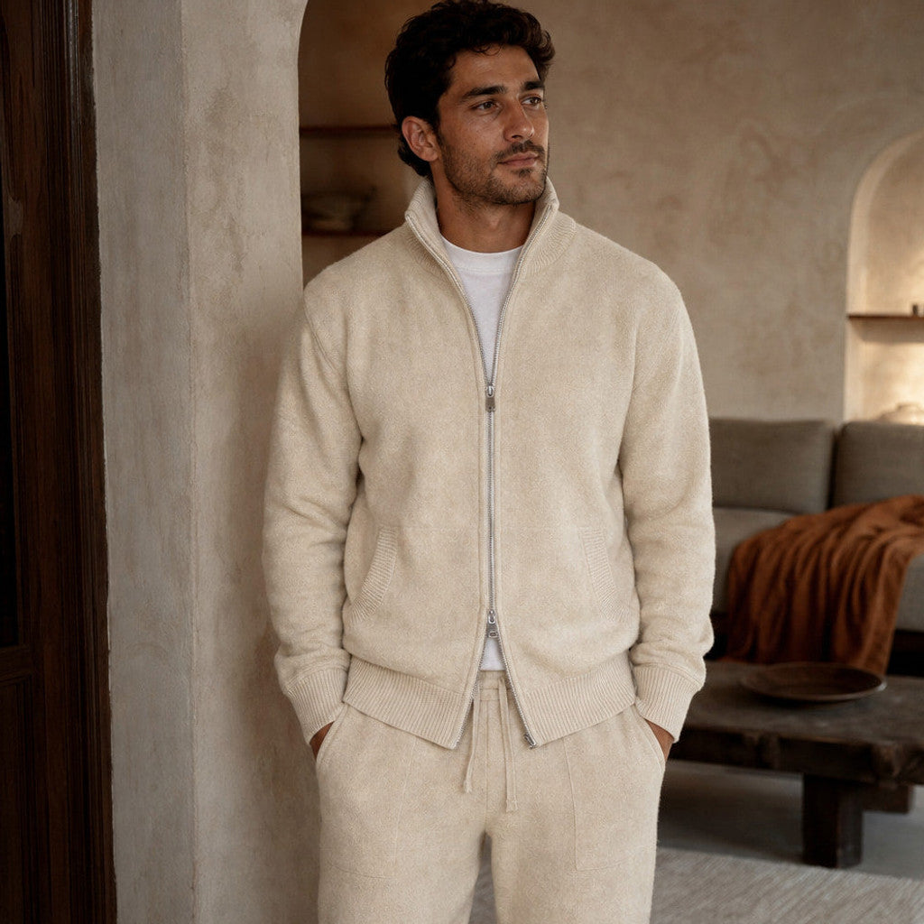 Barven | Knit Tracksuit Full Zip Beige Beige – Styled Editorial Shot