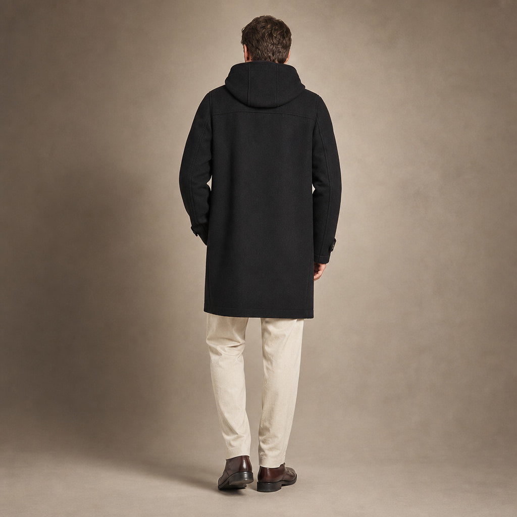 Wool Duffle Coat Toggle Front Black Black – Full Look